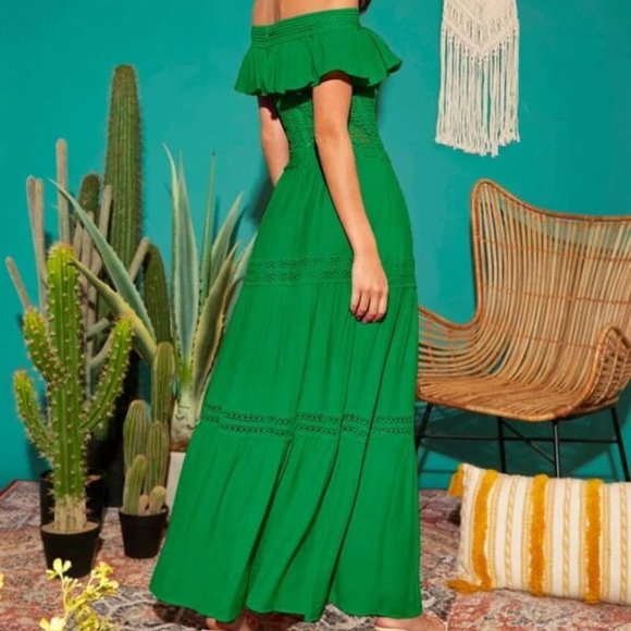 OFF THE SHOULDER MAXI DRESS Green - Picture 7 of 7